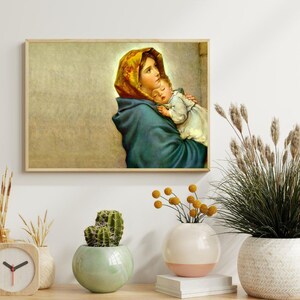 Póster de La Virgen y el Niño / Impresión artística de Madre y Bebé de Bouguereau / Arte mural religioso clásico / Impresión artística en papel