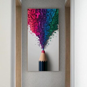 Bunte Bleistift Explosion Wandkunst - 3D Typografie Poster für Büro, Flur oder Kinderzimmer Kreativer Druck