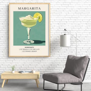 Minimalistisches Margarita Cocktail Poster - Klassischer Tequila Limetten Drink Rezept Wandkunst - Bar & Küchendeko Druck