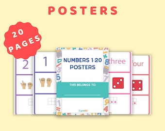 Numbers 1-20 Poster Set: Zahlen und Zahlen im Klassenzimmer, druckbare PDF (Buchstabe, Sofort-Download)