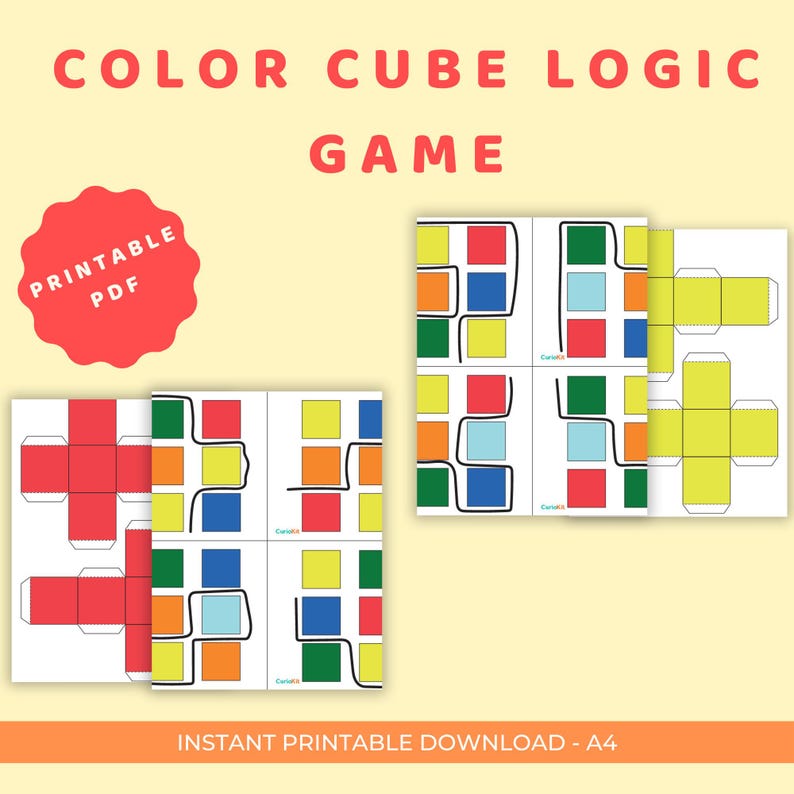 Color Cube Test Color Cube Logic Game for Kids Printable | 3D Color Matching Puzzle PDF ...