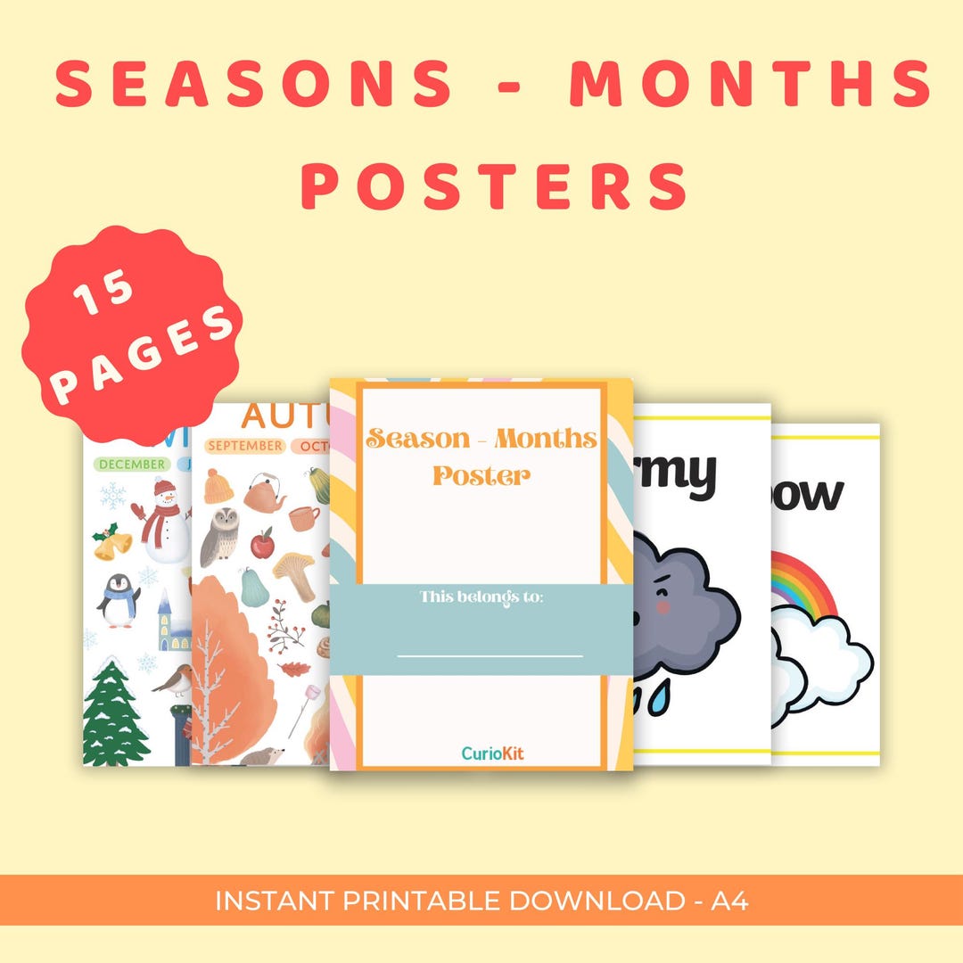 Seasons and Months Posters Printable for Kids | Classroom & Homeschool ...