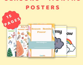Posters des saisons et des mois à imprimer pour les enfants | Décoration murale pour la classe et l'école à la maison | Calendriers éducatifs PDF | Téléchargement instantané