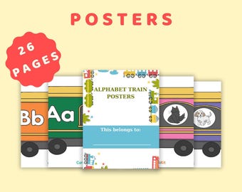 Train de l'alphabet imprimable : reconnaissance des lettres de A à Z, décoration de la salle de classe (téléchargement PDF format lettre)