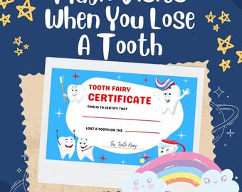 Printable Tooth Fairy Certificate: Lost Tooth Award Keepsake (PDF Download Letter Size)