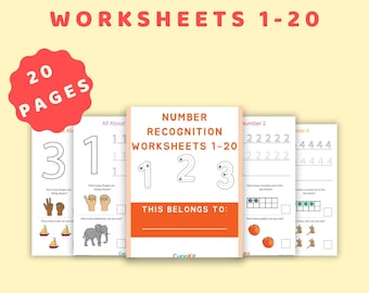 Arbetsblad för taligenkänning 1-20: Matematikövning för förskola (PDF-nedladdning)