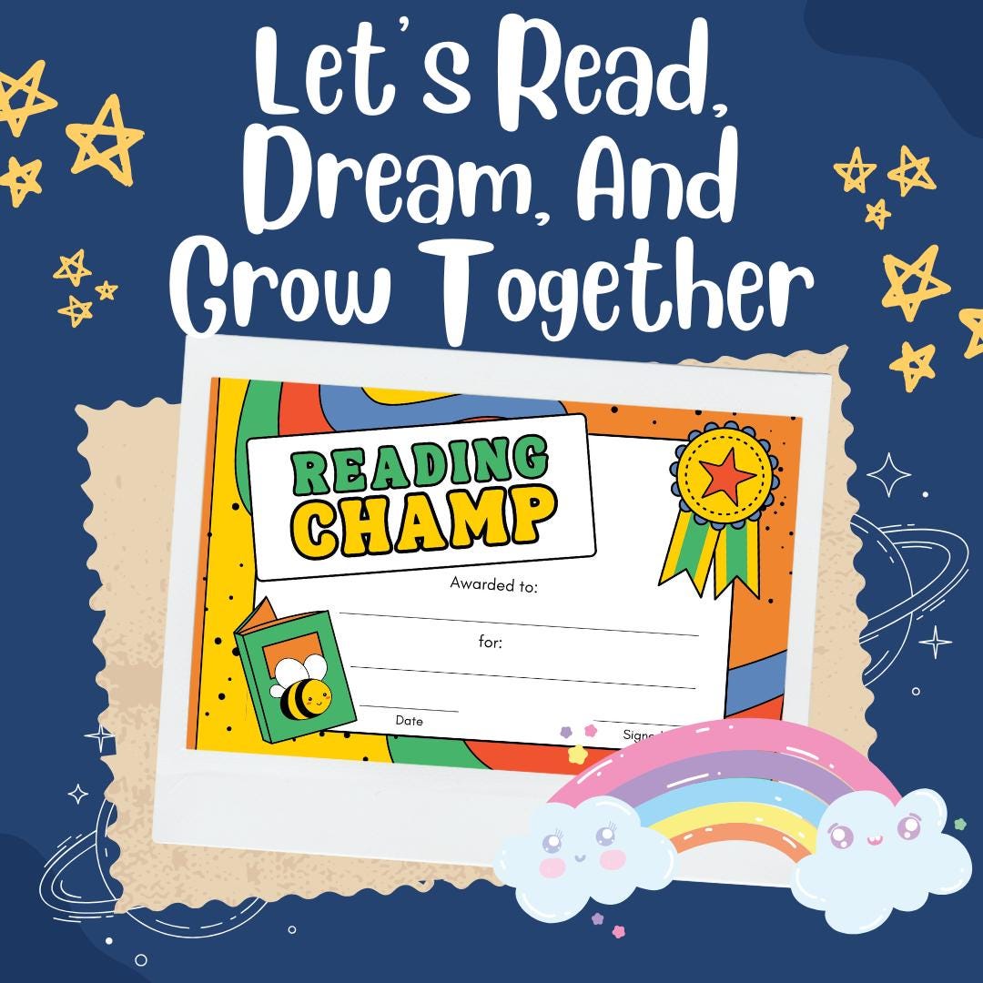 Reading Champ Certificate: Printable Kids Reading Award (instant ...