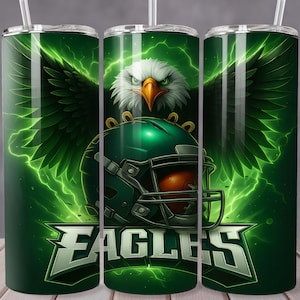 Eagle Football 20oz Skinny Tumbler Wrap, Sport Mascot Sublimation Tumbler Design, Football Team PNG Tumbler Gift for Men Digital Download