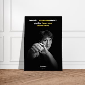 Póster motivacional de Jackie Chan: superación y retos.
