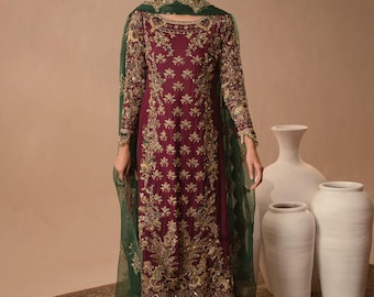 Embellished Silk Kameez | Pakistani Indian Party Outfit