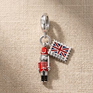 London Soldier Dangle Charm | Fits Pandora Charm Bracelet | 925 Sterling Silver British Nutcracker Union Jack UK Travel Pendant