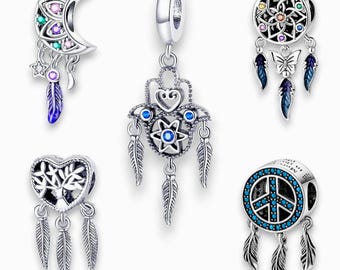 Sterling Silver Dreamcatcher Charm Set: Boho Mandala Charms
