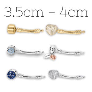 Puede incluir: Seis abalorios decorativos para pulseras, que miden entre 3,5 cm y 4 cm. Los abalorios presentan varios diseños, como un cilindro dorado, un corazón cubierto de pequeños cristales, un abalorio con forma de ojo, un abalorio con una hoja y un abalorio con un círculo azul de piedras.