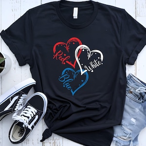 Chemise coeur rouge blanc bleu, T-shirt 4 juillet, T-shirt drapeau des États-Unis, Jour de l&#39;indépendance, chemise drapeau américain, chemise patriotique, T-shirt 4 juillet