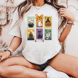 Retro Halloween Katze Geist T-shirt, Girly Halloween Shirt, Herbst Shirt, Halloween Shirt, gruselige Saison T-Shirt, Kürbis Halloween, gruselige Mama