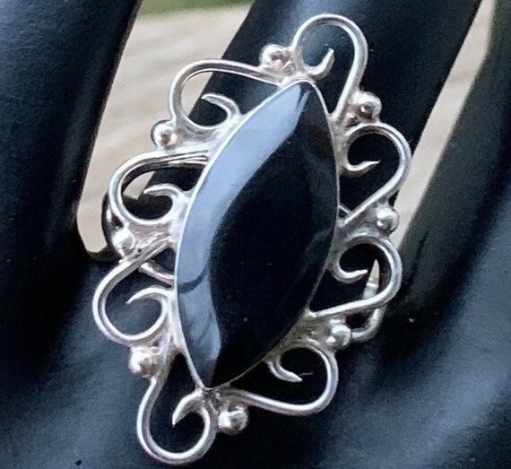 Retro Black Onyx Sterling Silver Ring Statement J… - image 2