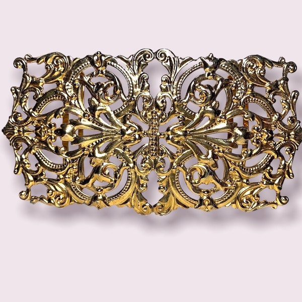 Gold Belt Buckle French Filigree Cannetille Victorian Sash Accessory