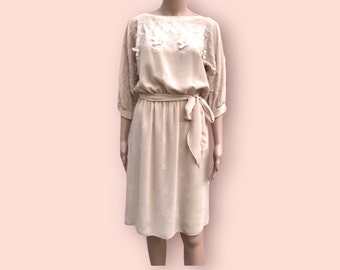 Retro Dress Floral Blouson Sheath 1980s Fashion