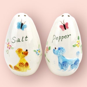 Salt And Pepper Shakers Vintage Ceramic Tableware By Enesco Perky Poodle