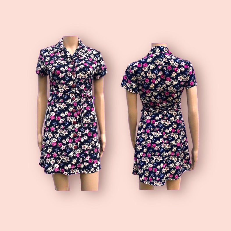 Retro Floral Button Down Dress 1990s Fashion image 7