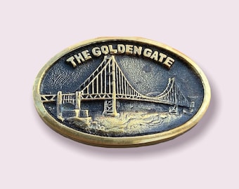 Western Belt Buckle Engraved Brass Golden Gate Bridge By BTS