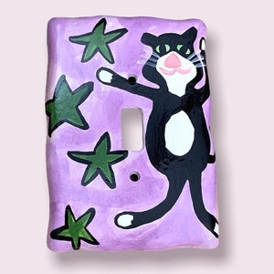 Cat Outlet Cover Switchplate Colorful Handpainted Ceramic Home Decor