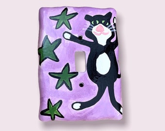 Cat Outlet Cover Switchplate Colorful Handpainted Ceramic Home Decor