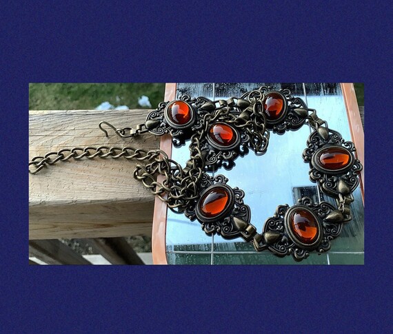 Belt Chain Belt 80s Belt Antique Metal Belt Amber