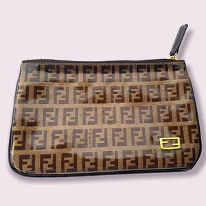 Vintage Fendi Clutch Handbag Zucchino FF Logo Pattern Bag Pouch Travel  Cosmetic