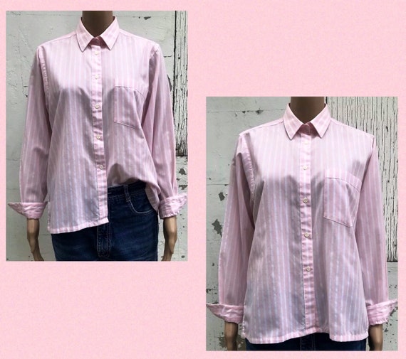 Pink Striped Blouse 1980s Dress Shirt Women’s Dres
