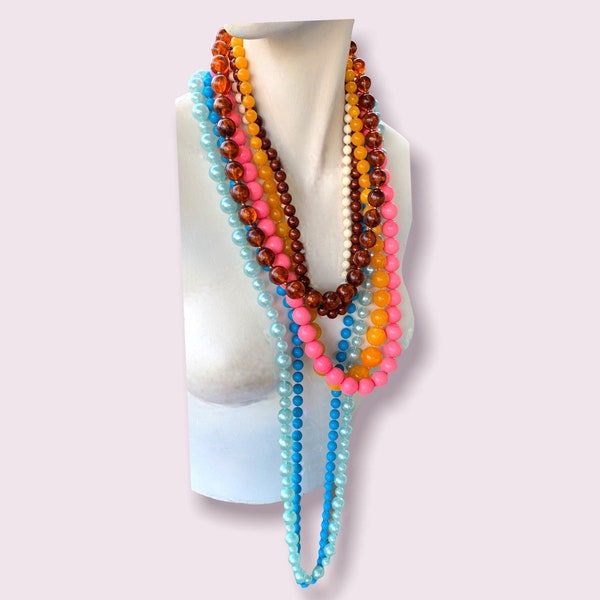 Retro Necklace Long Colourful Statement Beads Jewelry Lot