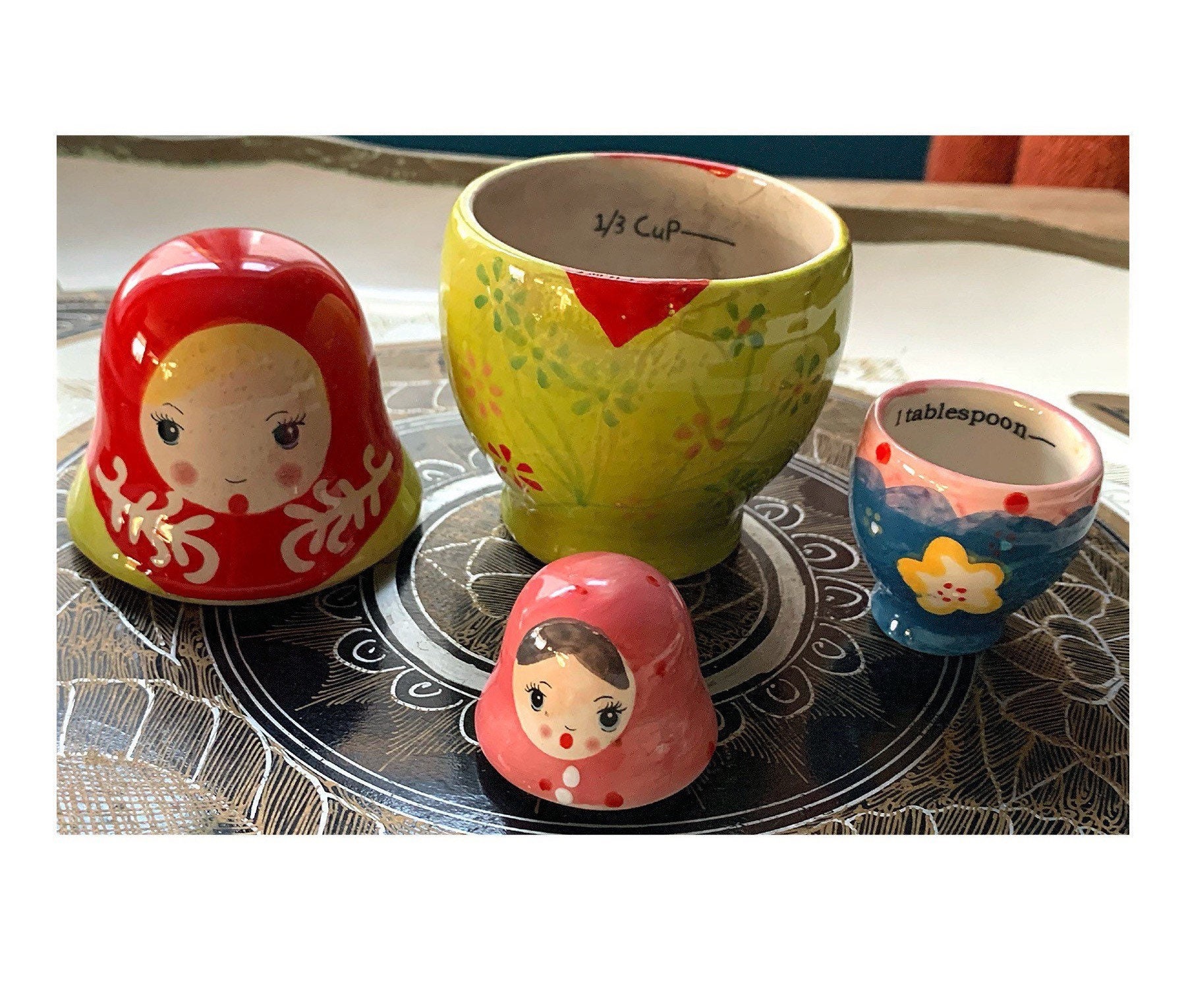 Matryoshka Ceramic Nesting Measuring Cups Hand Painted Limited Edition 