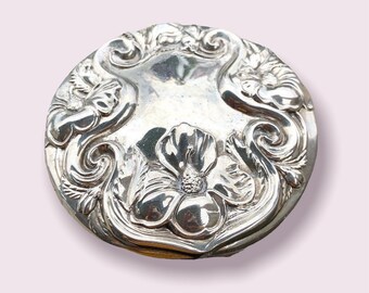 Antique Mirror Engraved Floral Silver Hand Held Accessory