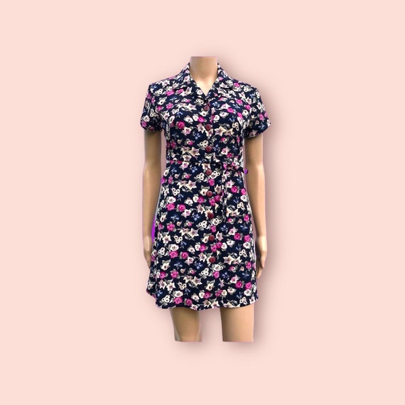 Retro Floral Button Down Dress 1990s Fashion - image 1