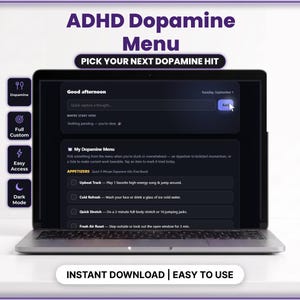 ADHD Dopamine Menu Template, Interactive Web App, ADHD Planner & Focus Chart, Executive Dysfunction Tool, Digital Download
