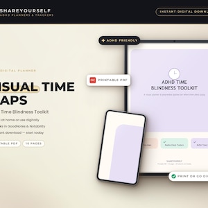ADHD Time Blindness Toolkit | Printable Visual Time Planner, Daily Time Map & Buffer Timer Cards | ADHD Adult Time Management Printable PDF