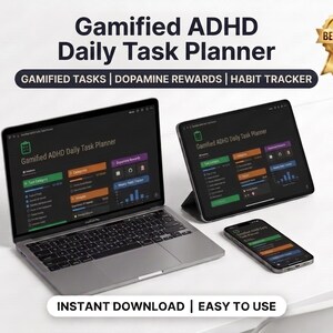 Gamified ADHD Daily Task Planner, Interactive Self Care & Dopamine Reward Tracker, Pastel Dark Mode Habit Tracker, Digital Product Web App