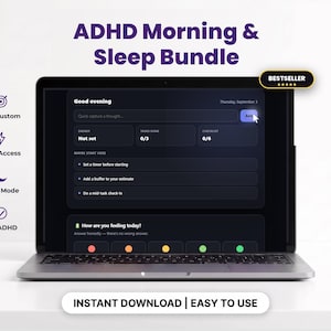 ADHD Morning and Sleep Bundle | Time Blindness, Wind-Down and Daily Launch Pad | 3 Interactive Planners