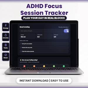 ADHD Focus Timer & Pomodoro Tracker | Solo Deep Work Session Planner | Interactive Web App | Instant Download
