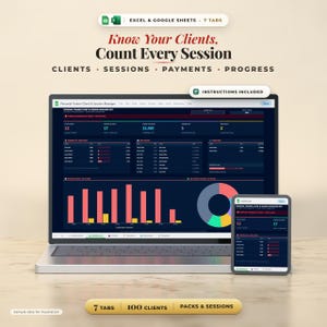 Personal Trainer Client Tracker Spreadsheet Google Sheets Excel | PT Session Log, Package Payment Tracker, Client Progress Check-ins
