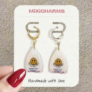 NYC Takeout Bag Earrings | Bodega Smiley Bag Dangle Huggie Hoops