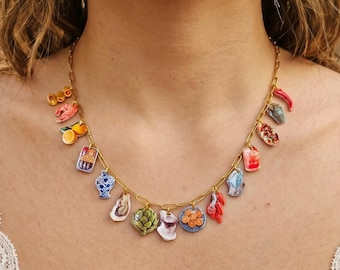 Euro Summer Charm Necklace | Mediterranean Italian Aperitivo Photo Charms, European Summer Jewelry