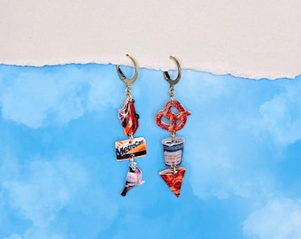 Pendientes de Nueva York / Aros colgantes de Nueva York / Charms de pizza, café, pretzel, Metrocard, taxi y paloma / Regalo de Navidad para ella