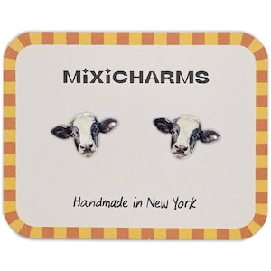 Cow Earrings, Cute Farm Animal Jewelry, Handmade Animal Lover Gift, Cottagecore Barn Cattle Charm, Hypoallergenic Stainless Steel Studs