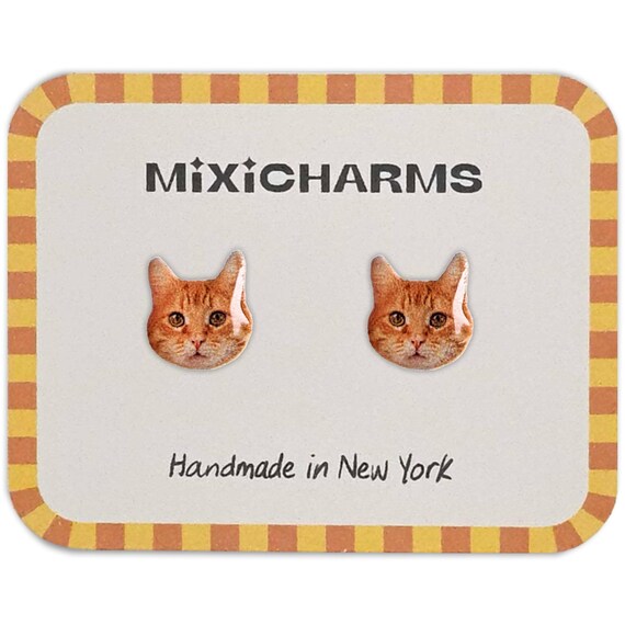 Orange Tabby Cat Earrings, Ginger Domestic American Shorthair