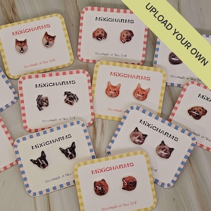 Upload Your Own Custom Pet Face Stud Earrings, Personalized Cat Dog Portrait Jewelry, Handmade Customized Gift for Pet Lovers