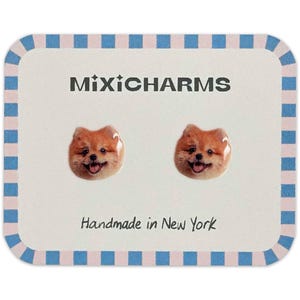 Pomeranian Dog Earrings, Fluffy Dog Studs, Pom Pup Jewelry, Handmade Pet Lover Gift, Dog Mom Gift, Hypoallergenic Stainless Steel Studs