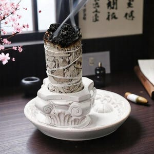 4 in 1 セラミック香炉 – セージ、パロサント、お香スティック、キャンドルホルダー | 家庭やリビングルームの装飾に最適な瞑想用祭壇香炉
