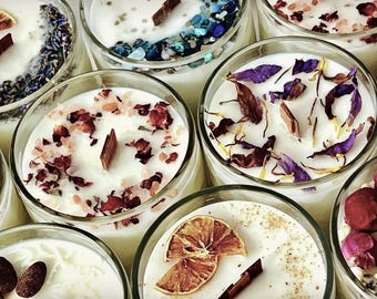 16oz Botanical Soy Candle Gift with Flowers & Crystals | Spring / Summer Home Decor