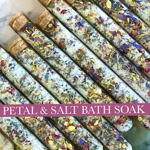 3oz Petal & Salt Bath Soak | Bath Salts w\ Dried Flowers | Bath Tea Tubes or Bulk Soaks | Spa Gift for Her | Baby Bridal Shower Party Favor